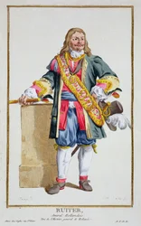 Ruyter admirális (1607-76) a „Receuil des Estampes, Representant des Rangs et des Dignites, az összes létező nemzet viselete szerint”, 1780-ban megjelent (kézzel színezett metszet)